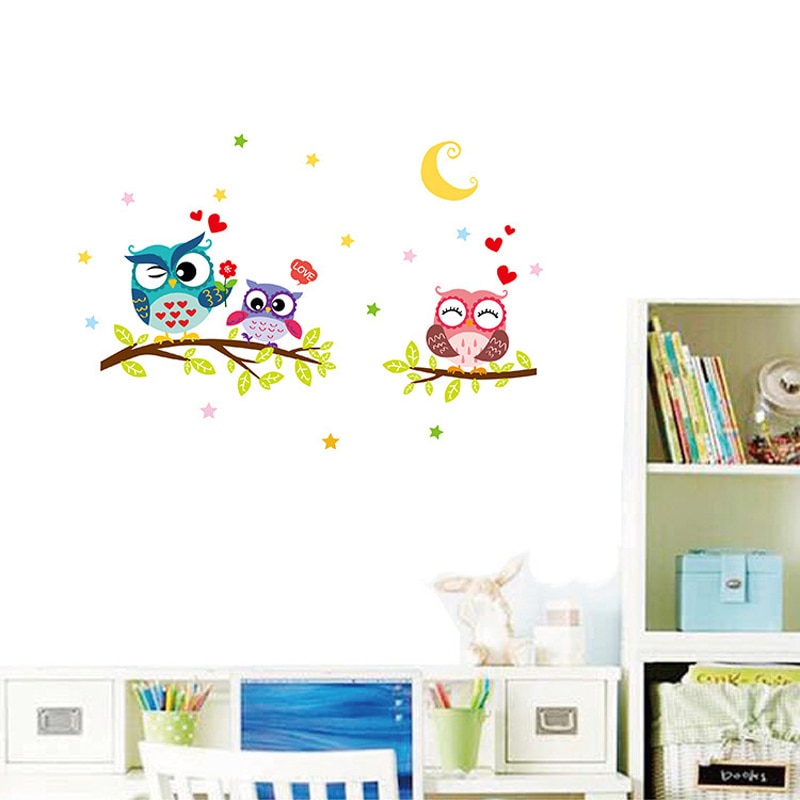 Cartoon Uil Op Takken Muursticker Voor Kids Babykamer Slaapkamer Achtergrond Home Decoratie Muurschilderingen Decals Leuke Stickers Animal