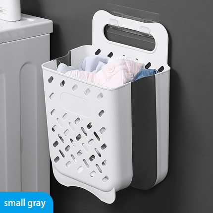 Large Capacity Laundry Basket Bathroom Wall Mounted Clothes Storage Basket Household Foldable Pants Jacket Storage Bag: Small Gray Basket