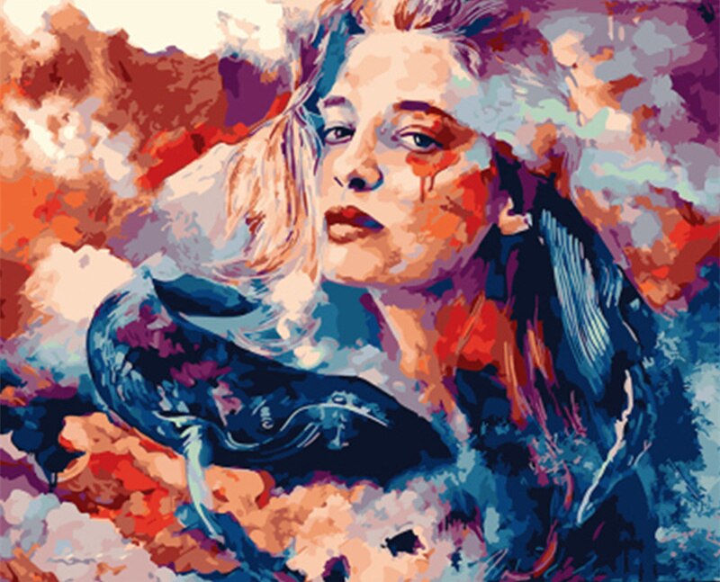 Azqsd olieverfschilderij op nummer wolf meisje diy kleurrijke verf handgemaakte oningelijste tekening op nummer dier huisdecoratie: Grootte 1565