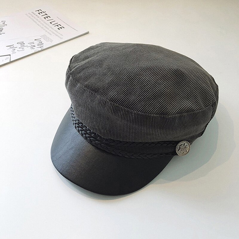 Boina femenina Primavera Verano Inglaterra sección fina japonesa versión coreana de la marea color sólido retro sombrero de periódico: Gris
