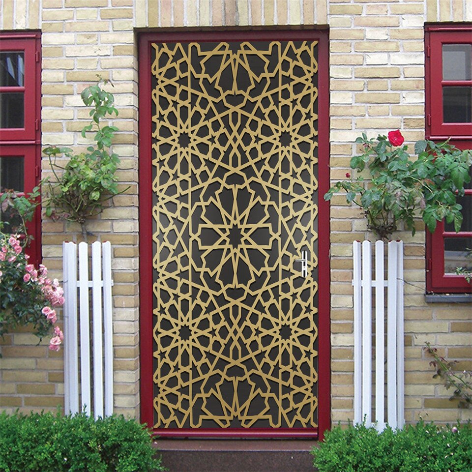 Muslim Religious Style Golden Texture Door Sticker PVC Peel & stick Wallpaper For Living Room Home Art Decoration Murals