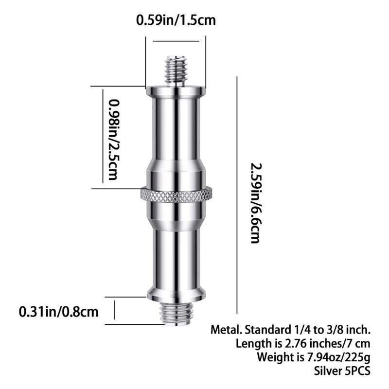 CAMVATE Gewinde-Adapter 1/4" Auf 3/8" - 4 Stück, Mit Baby-Pin - Für Lichtständer, Blitz, Kugelkopf