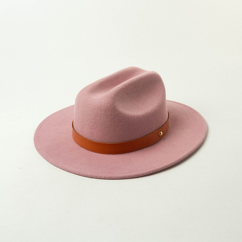 Uspop kvinder efterår vinter hatte 100%  uld fedoras bælte dekoreret jazz hat: Lyserød