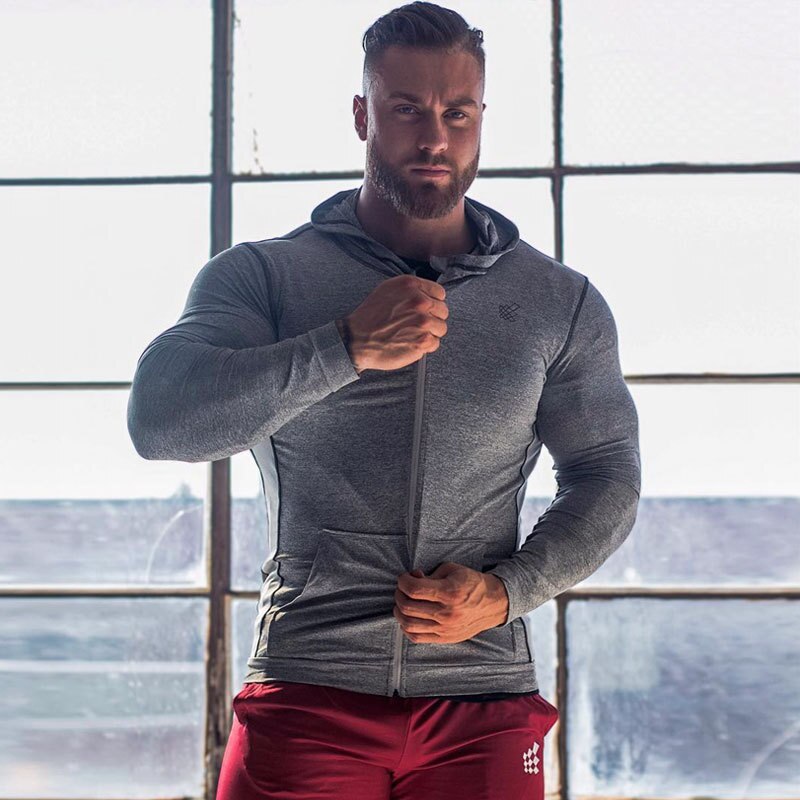 herbst Neue Sport Mit Kapuze Sweatshirt Dünne Schnell trocknend Atmungs Zipper Strickjacke Gym Anzug Mann Pullover und Pullover Jogging