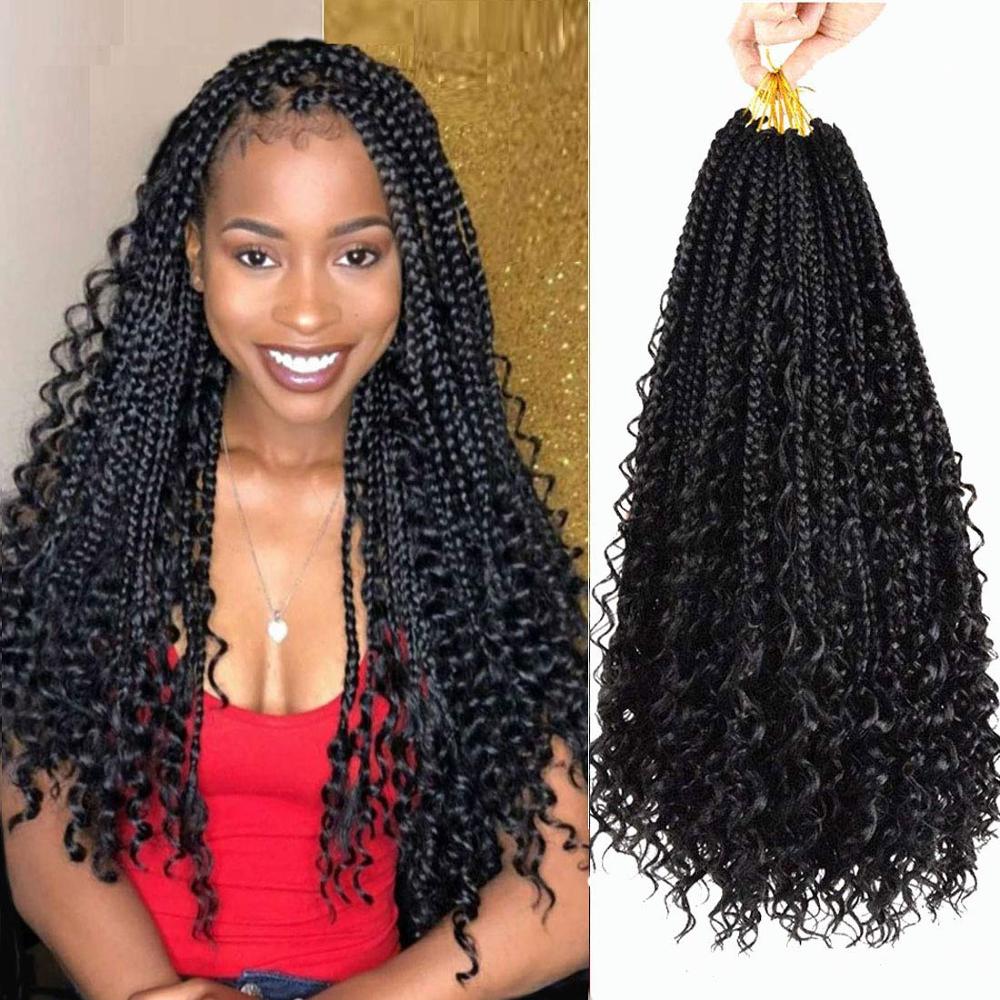 box braid crochet hair for black women Crochet Braids with Curly Ends 16 Strands/Pack Crochet Box Braids Hair: 1B / 3Pcs/Lot