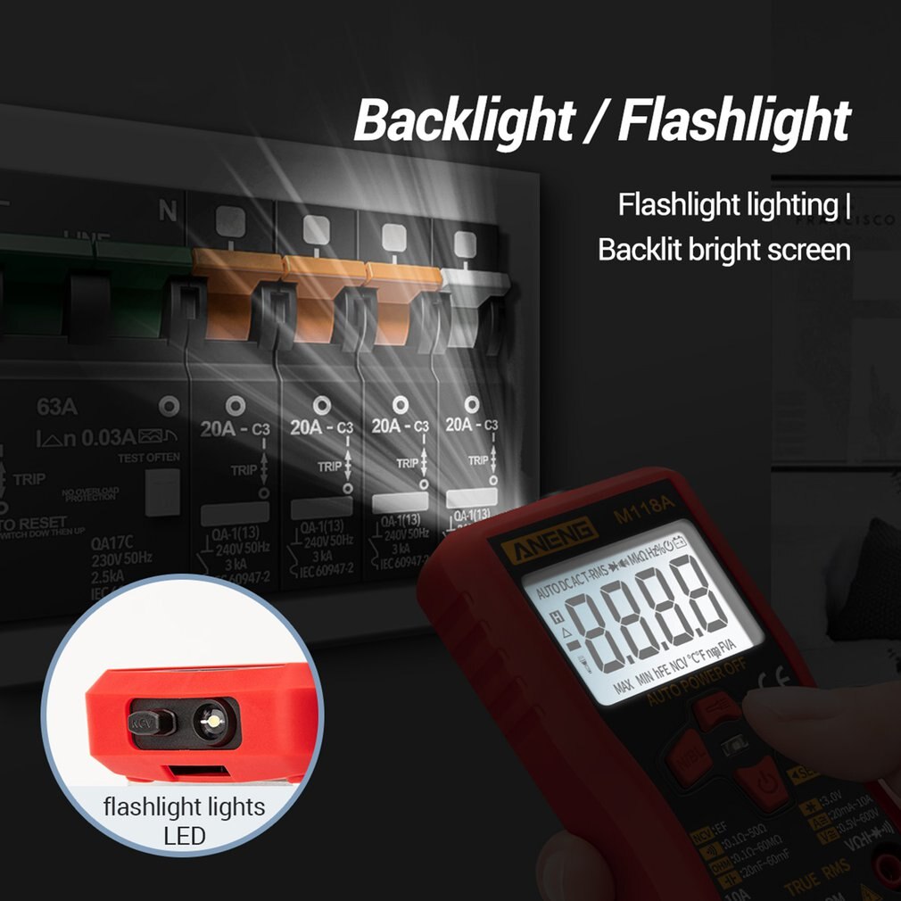 M118A Backlight Digital Multimeter Non Contact Stable LCD Display Measurment Tool ABS Battery Powered Smart Auto Range