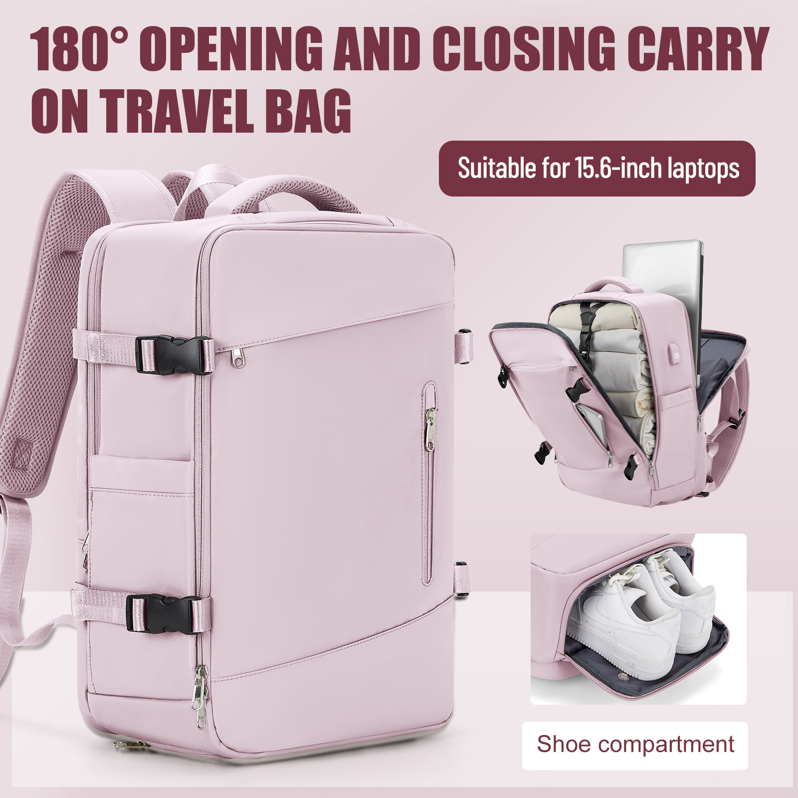 Beste Handbagage Rugzak Vlucht Goedgekeurd, Reis Rugzak Cabine Vliegtuig 40X30X15, Grote Reis Rugzak Voor Vrouwen Mannen: Roze
