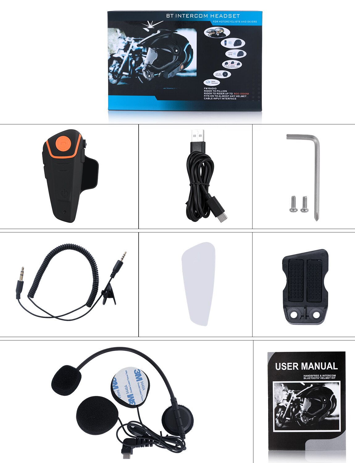 Motorcycle Bluetooth helmet Intercom BT-S2 1000M Wireless Communication intercomunicador Moto Interphone Headset