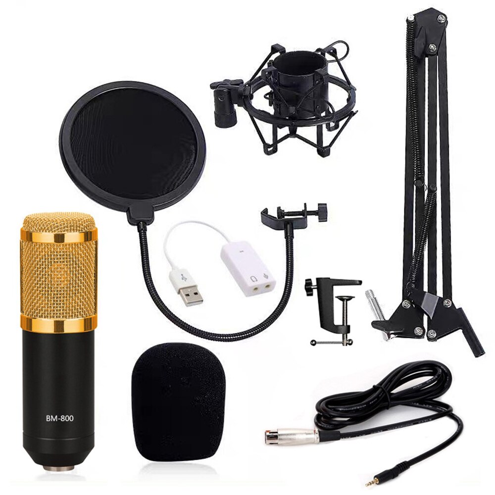 Kit de micrófono condensador para ordenador, micrófono con brazo, tarjeta de sonido, filtro Pop, rompevientos para juegos, Podcasting, grabación de música en vivo