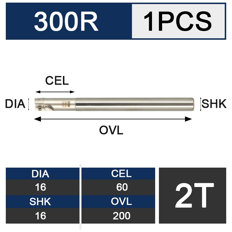 UCHEER 1pcs milling cutter arbor 300R end mill R0.8 alloy blade CNC machine tools open thick right Angle: C16-16-200-2T