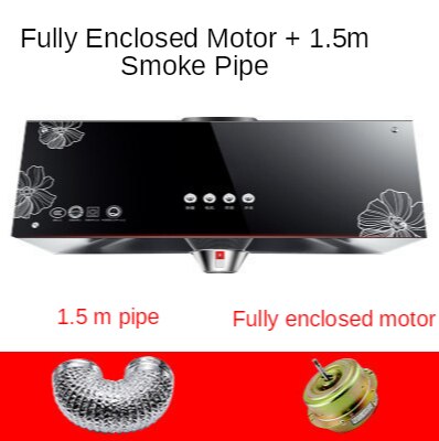 Smart Household Top-suction Chinese Range Hood Shallow Cover 150-200W Large Suction Deep Cavity Smoke Extraction Range Hood: 1.5m smoke pipe / US