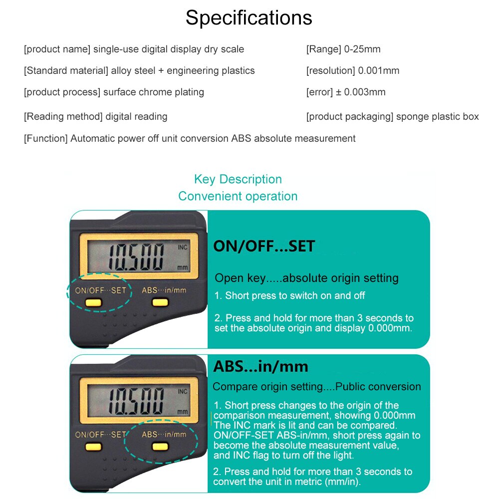 Digital Gauge Measuring Micrometer 0-25mm 0.001mm Metric/Inch Electronic Outside Micrometer Carbide Tip Digital Measuring Tools