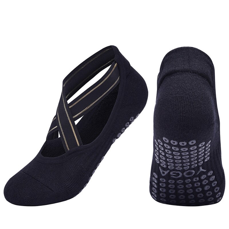 USHINE-Calcetines de Yoga de vendaje de para mujer, medias antideslizantes con fondo de toalla para Pilates, transpirables, de secado rápido, sin espalda, para baile: black