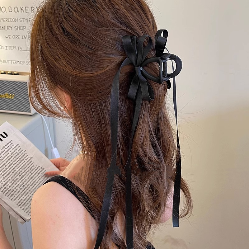 Zwarte Strik Haarklauw Zoete Zijden Strik Haarspeld Bang Clip Koreaanse Meisjes Mode Clips Vrouwelijke Hoofddeksels Haaraccessoires