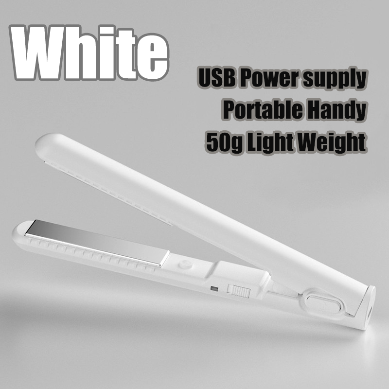 Mini-Haarglätter, USB-Netzteil, 5 V/2 A, Glätteisen zum Glätten von Pony, 16 W, tragbares Haareisen für den Heim- und Reisegebrauch: WHITE