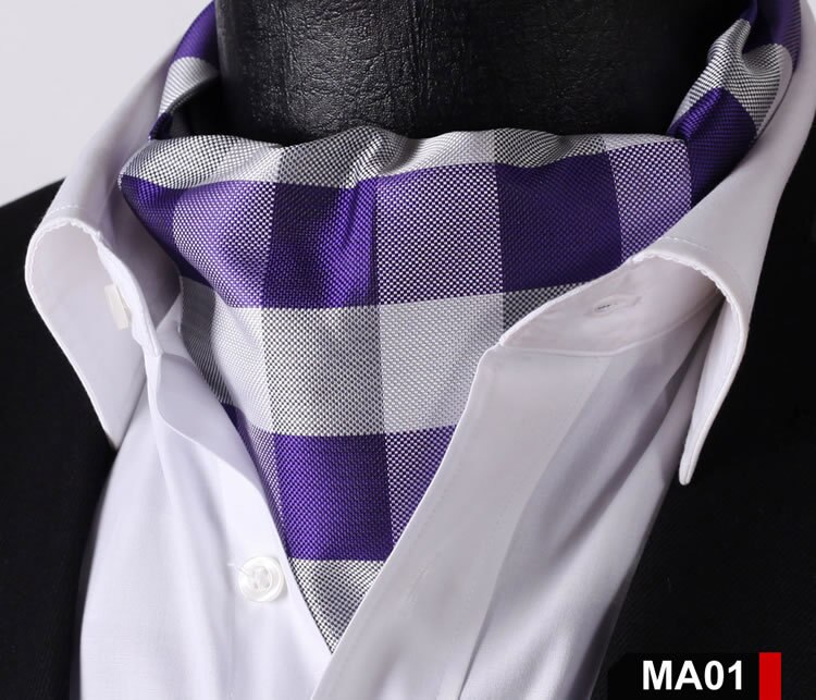 MA Check Polka Dot Silk Cravat Ties Casual Jacquard Woven Ascot