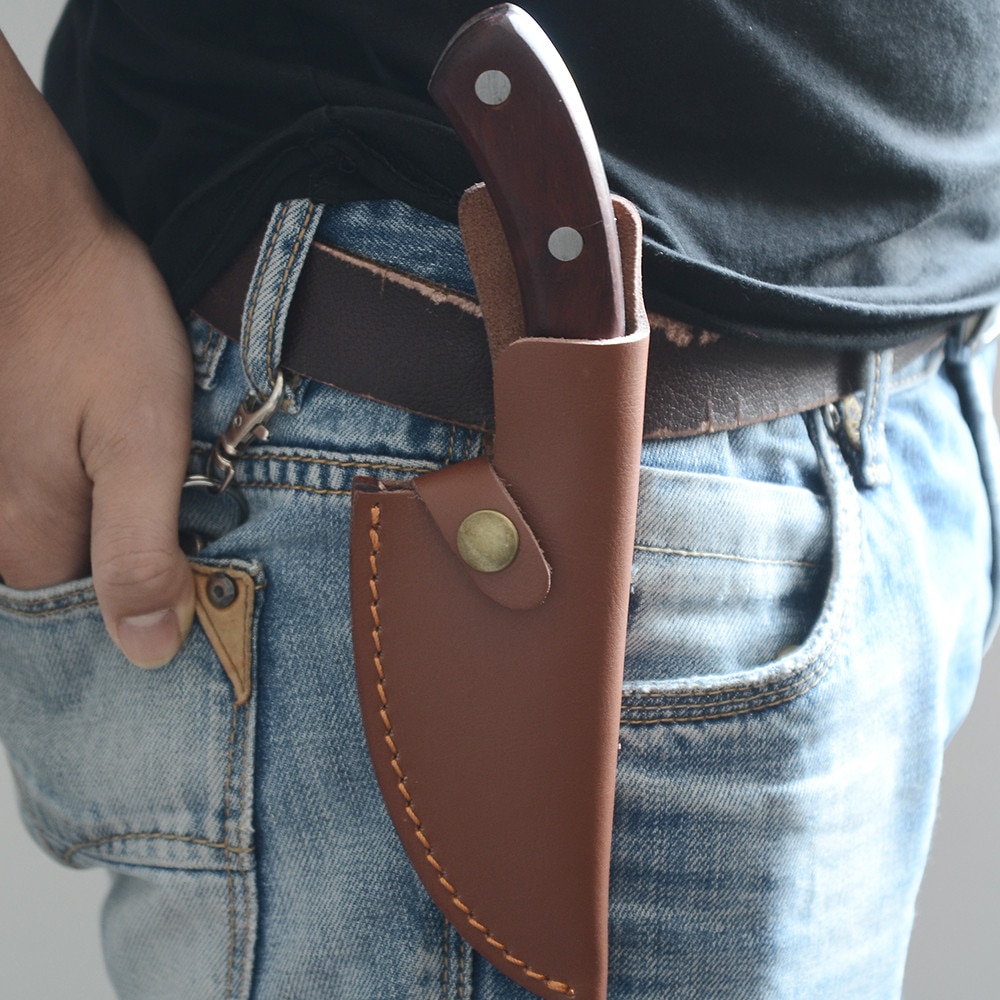 ZINZUO Kitchen Knife Edge Guards Case Leather Covers Sheath For Forged Butcher Boning Knife Blades Chef Knife Tied To Belt Tools