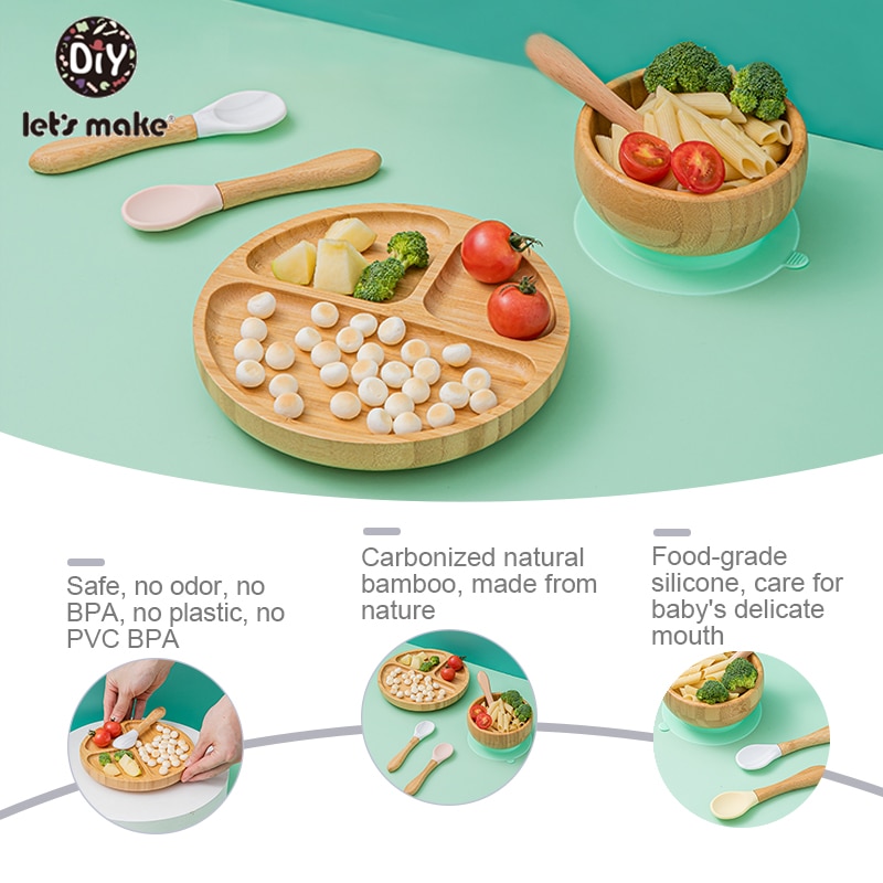 3 stk baby fôringsskål sett sugekopp tallerken servise treplate til baby silikon sugekopp tre skje barnas Gud