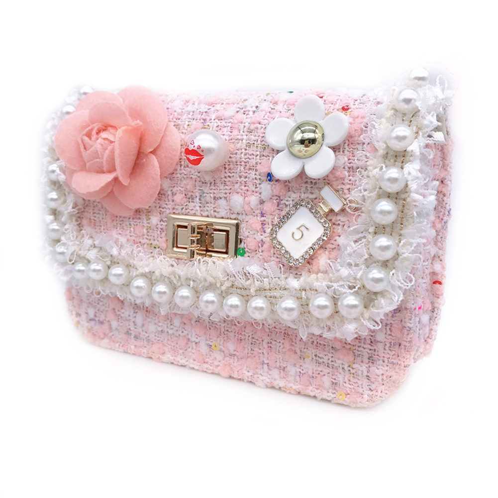 Trend Kleine Damen Mädchen Prinzessin Süße Stil Kinder Baby Messenger Umhängetasche Kette Tasche Schulter Perle Wolle Handtaschen: 5