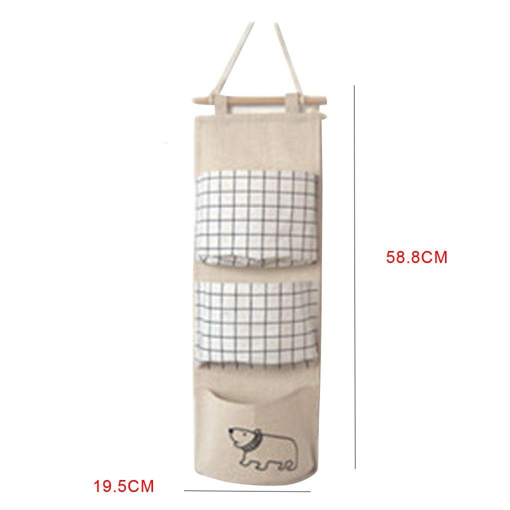 3/7 Pockets Cotton Linen Wall Door Closet Multi-layer Hanging Storage Organizer for Room Bathroom Rack Jewelry Storage Basket: 3