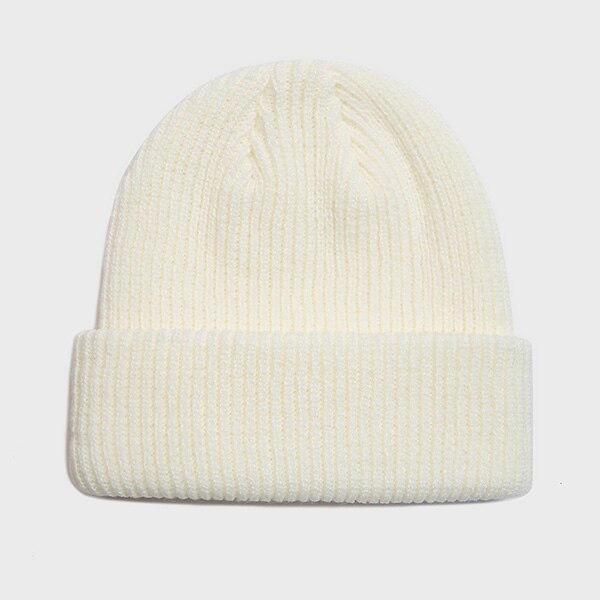 Voksen strikket kalot kvinder mænd afslappet hip hop hat akryl ski hue kasket unisex vinter holde opvarmning ensfarvede hatte: Hvid