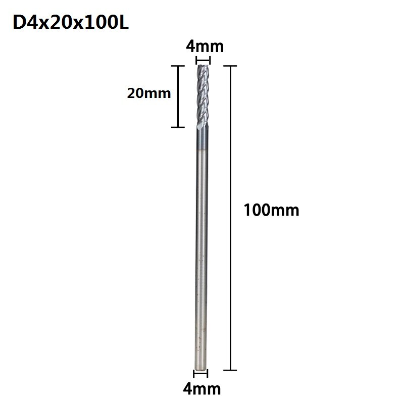 Fraise en bout de carbure XCAN 4/5/6/8mm fraise en bout CNC outils de gravure 4 fraises à fente: D4x20x100L