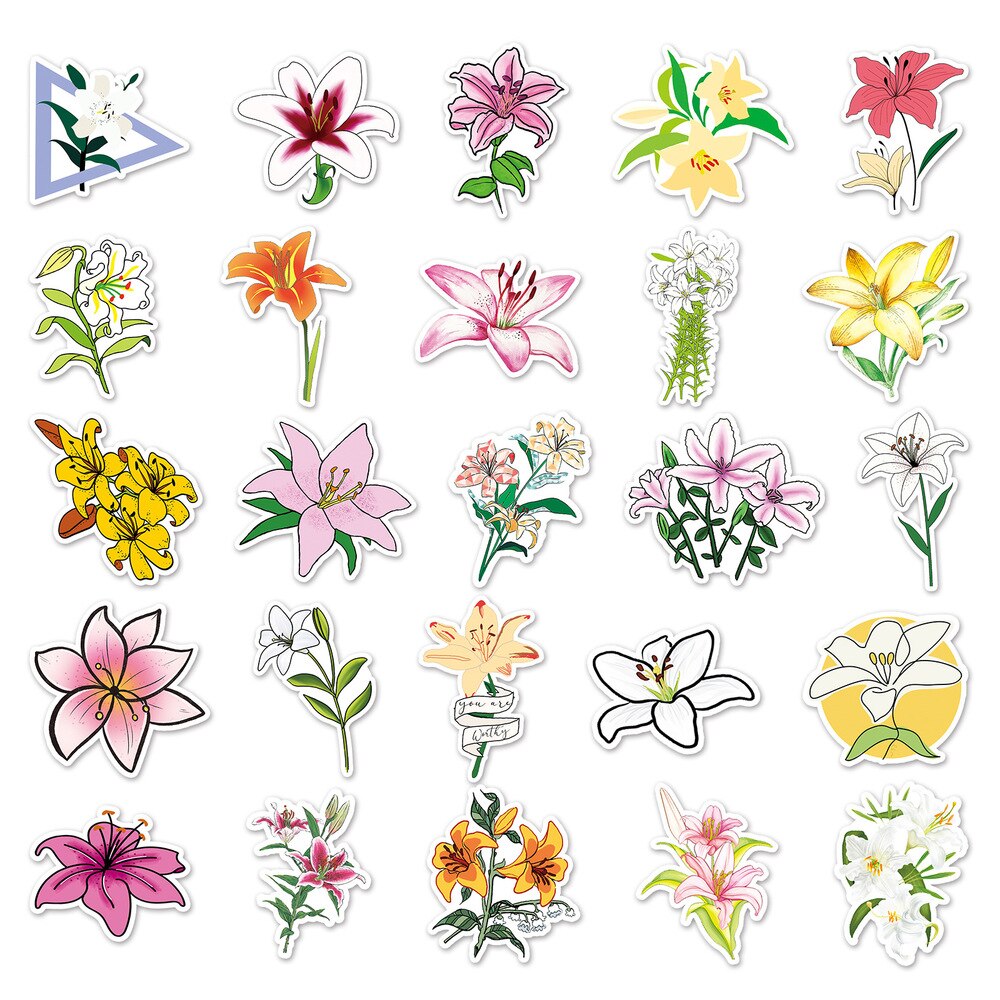 10/50PCS Garden Flowers Stickers Lily Flower Ins Deco Stickers Child Scrapbooking Kawaii Decorative Stationery Stickers