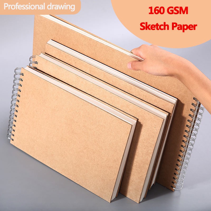 Cuaderno de bocetos , papel grueso, cuaderno en espiral de 160GSM, suministros escolares de arte, Bloc de notas de dibujo con lápiz