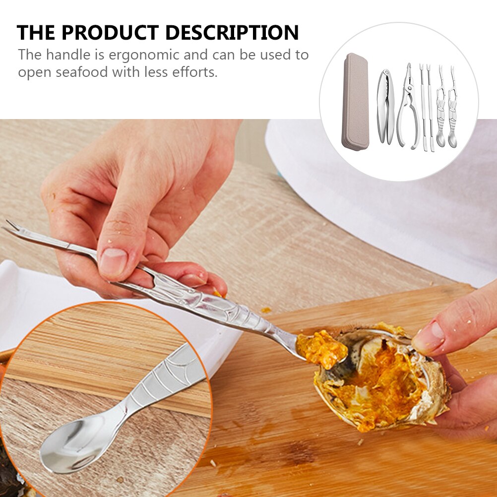 1 Set/6pcs Stainless Steel Crab Tools Crab Peel Tools Seafood Tools With Case Stainless Steel Nut Crackers Seafood Tools Set​