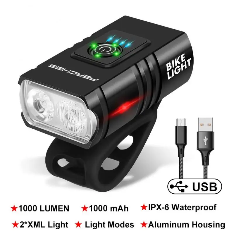 Linterna de ciclismo para bicicleta, luces para bicicleta, luz LED frontal y trasera recargable, iluminación para bicicleta de montaña: Negro