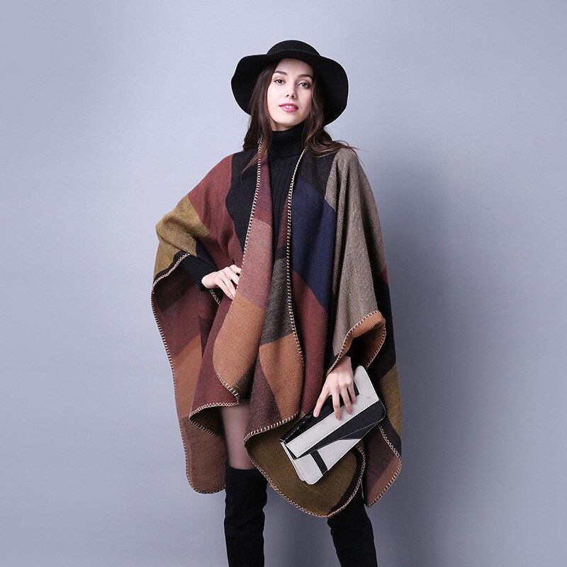 Hiver femmes réversible surdimensionné couverture Plaid pull Poncho Cape châle et enveloppes Cardigans épaissir pashmina écharpe: 3