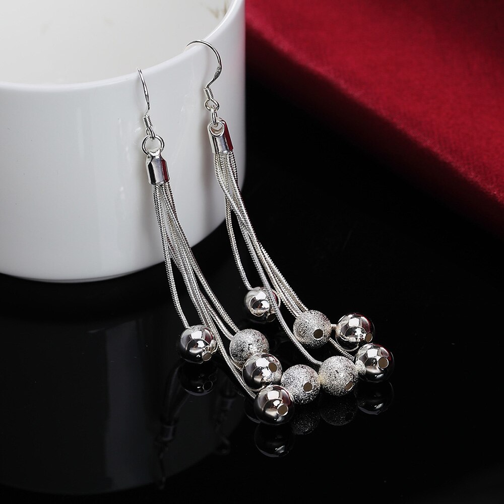 Charm 925 Sterling Zilveren Armbanden Ketting Oorbel Sieraden Set Voor Vrouwen Party Meisje Student Kwasten Opknoping Kralen