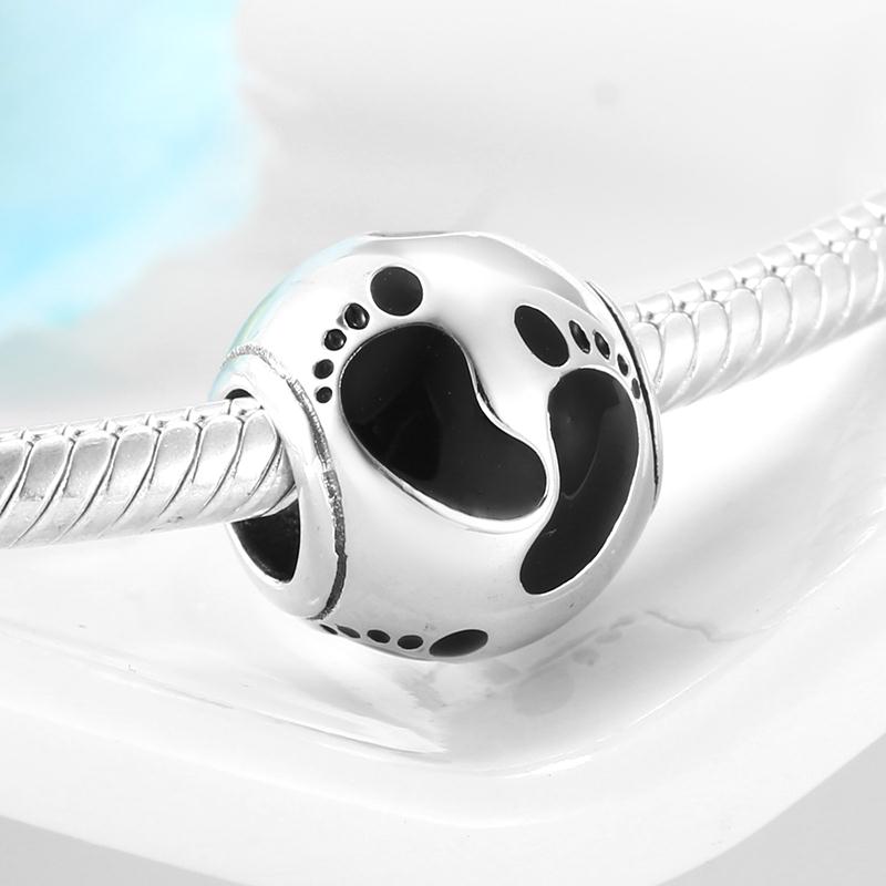 2021 bebê redondo pegada 925 prata esterlina coração contas caber encantos originais pulseiras fazendo