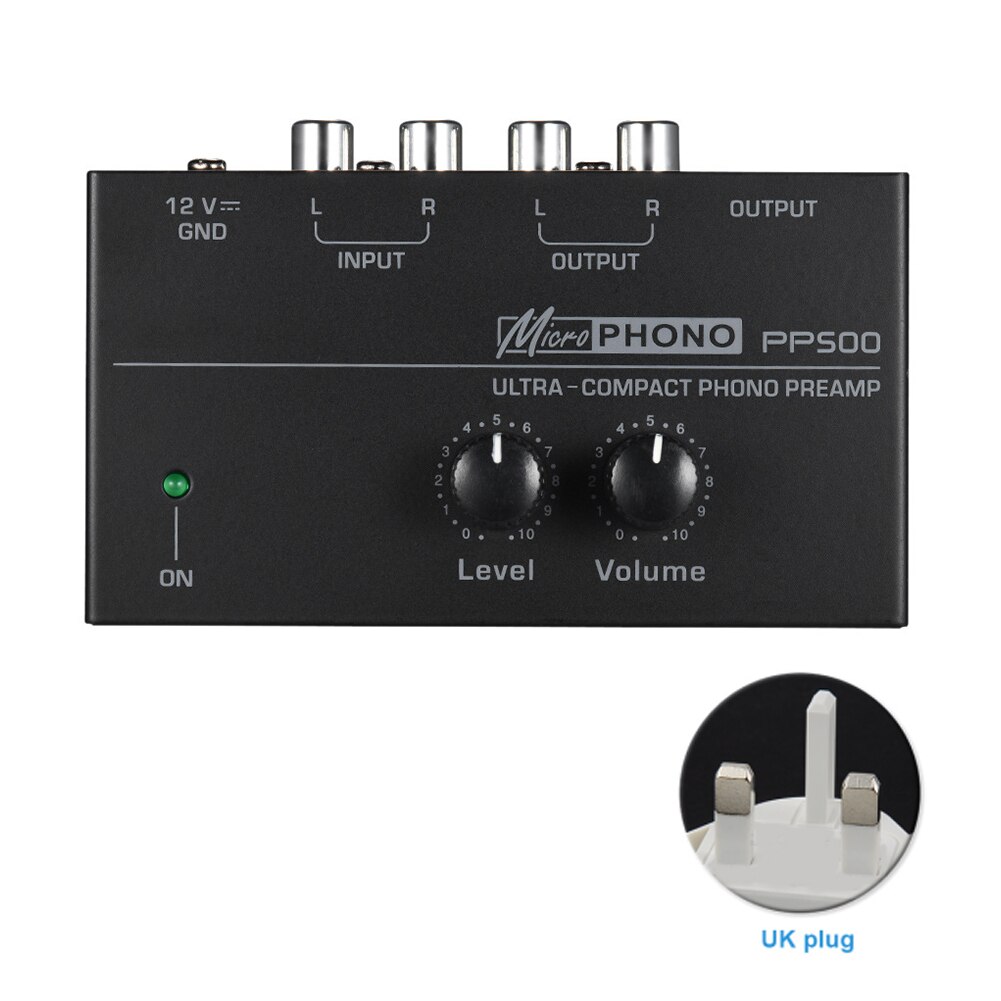 PP500 Thuis Phono Voorversterker Ultra Compact Volumeregeling Draagbare Platenspeler Fonograaf Met Niveau Voorversterker Audio Metalen Stereo: UK