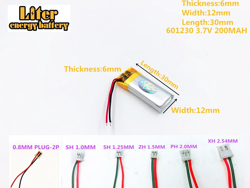 Batería de polímero de litio para MP3, MP4, MP5, de 3,7 V batería recargable, 200mAh, 601230