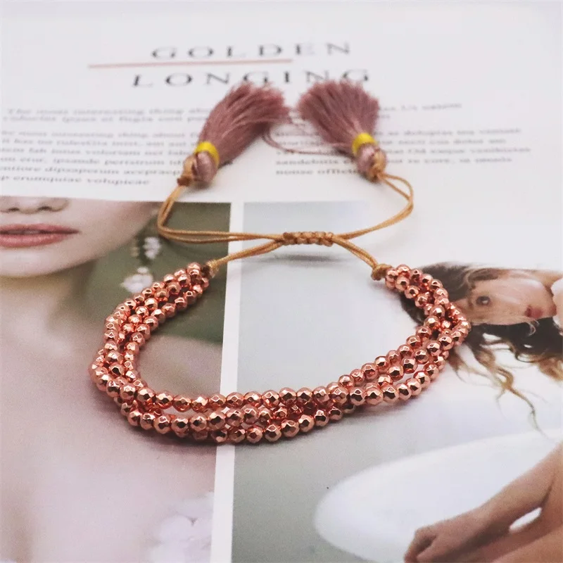 ALIYA Hematite Stone Bracelets For Men Women Jewelry Multilayer Beaded Pulsera Luxury Adjustable Jewellery Tassel Bracelet