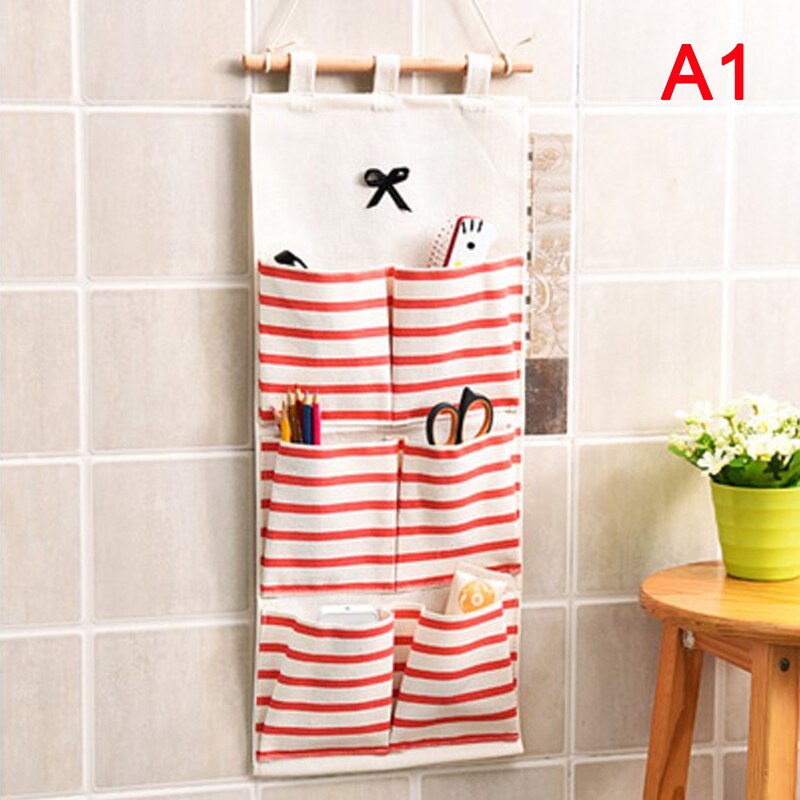 Organizador colgante de pared de puerta para baño, bolsillos de almacenamiento, algodón y lino, 6/8