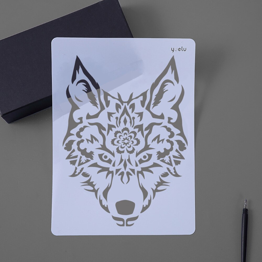 Animal Series Hollow Painting Stencils A4 Lace Ruler Drawing Template Stencils for Diy Scrapbooking Plastic: wolf