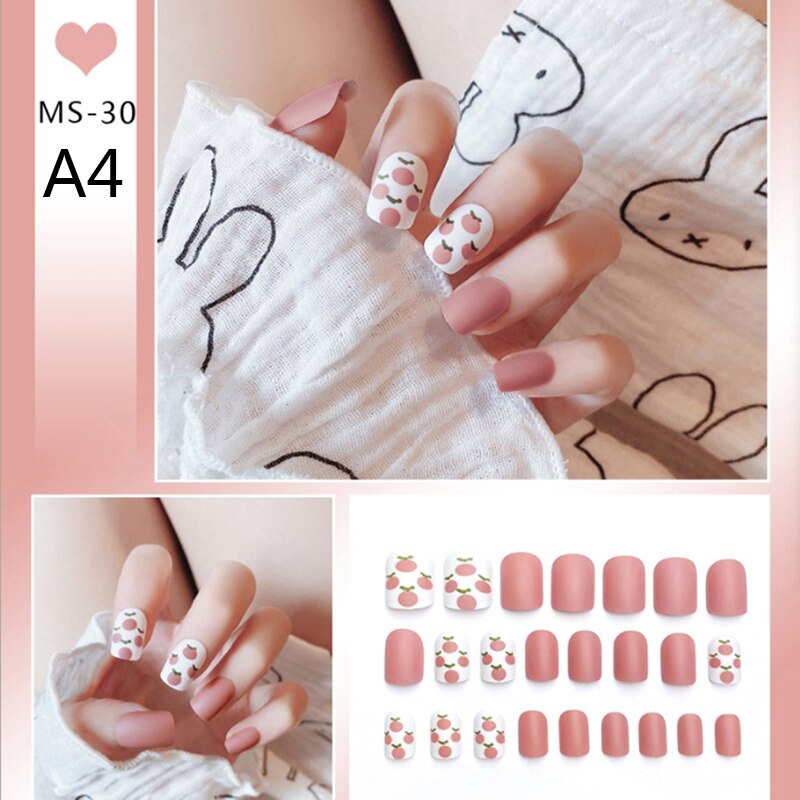 24 pièces/ensemble filles mat faux ongles artificiels appuyez sur les ongles à couverture complète avec de la colle: A4