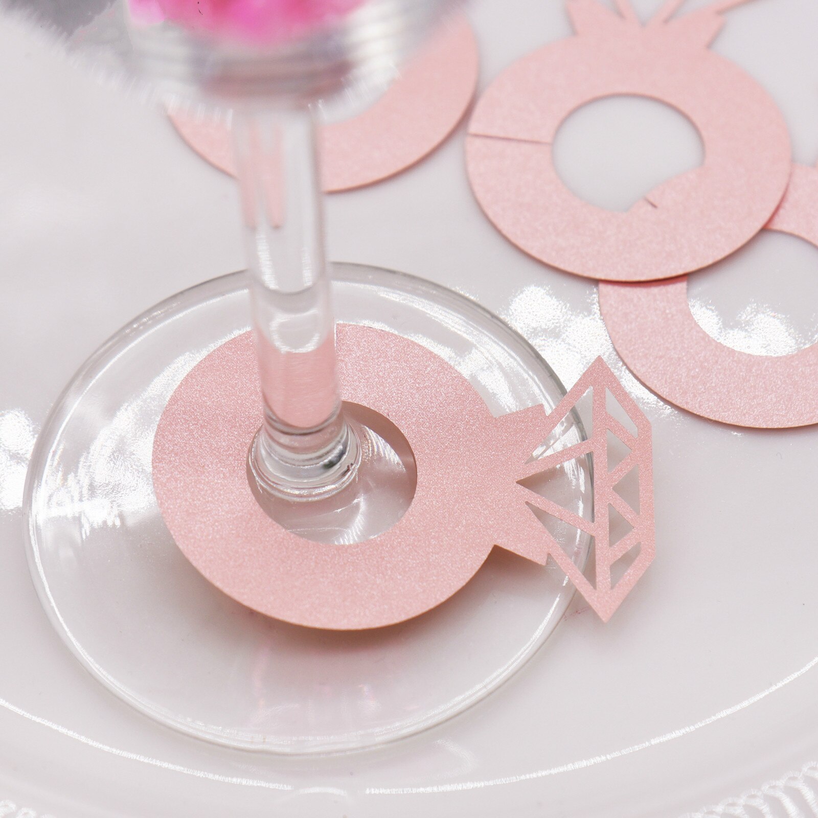 50pcs Diamond Ring Wedding Wine Cup Paper Card Table Decor Engagement Shower Bachelorette Party DecorationTool