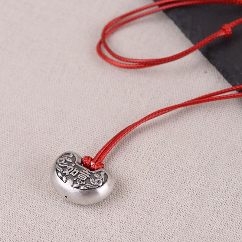 Ruyi pingente feminino de prata, acessório de joia pingente retrô de dupla face para vida longa com gravação à mão