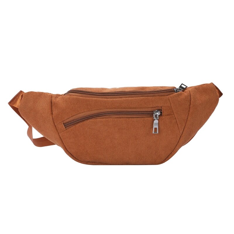 Marsupio in velluto a coste da donna borsa a tracolla con cerniera Casual borsa da viaggio sportiva semplice da viaggio borsa da cintura moda telefono marsupio: Brown