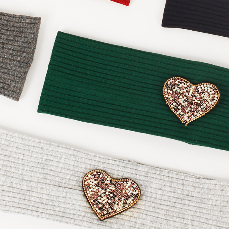 Vrouwen Strass Hart Zachte Ribbels Hoofdband Yoga Sport Haarband Gebreide Katoen Hoofddeksels Tulband Haarband Met Accessoires