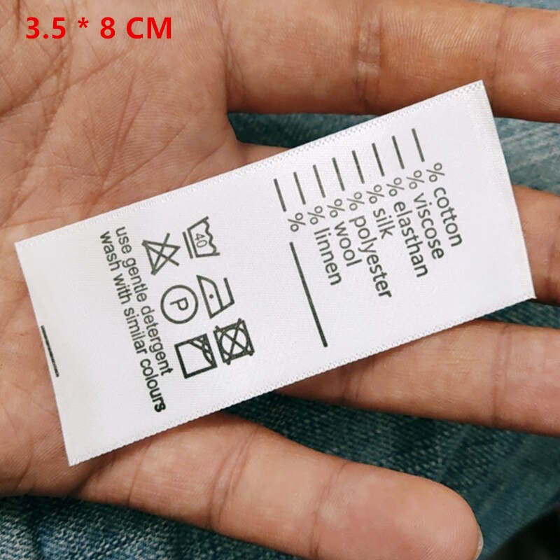 100PCS In stock Satin ribbon washing tag White care label Cotton/Polyester/Elastane writings: 11