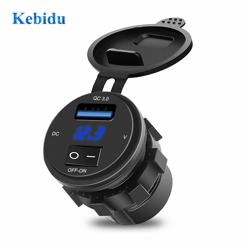 Kebidu Auto Motorfiets Sigarettenaansteker Usb Qc 3.0 Car Charger Socket Met Schakelaar Led Digitale Voltmeter Meter Monitor