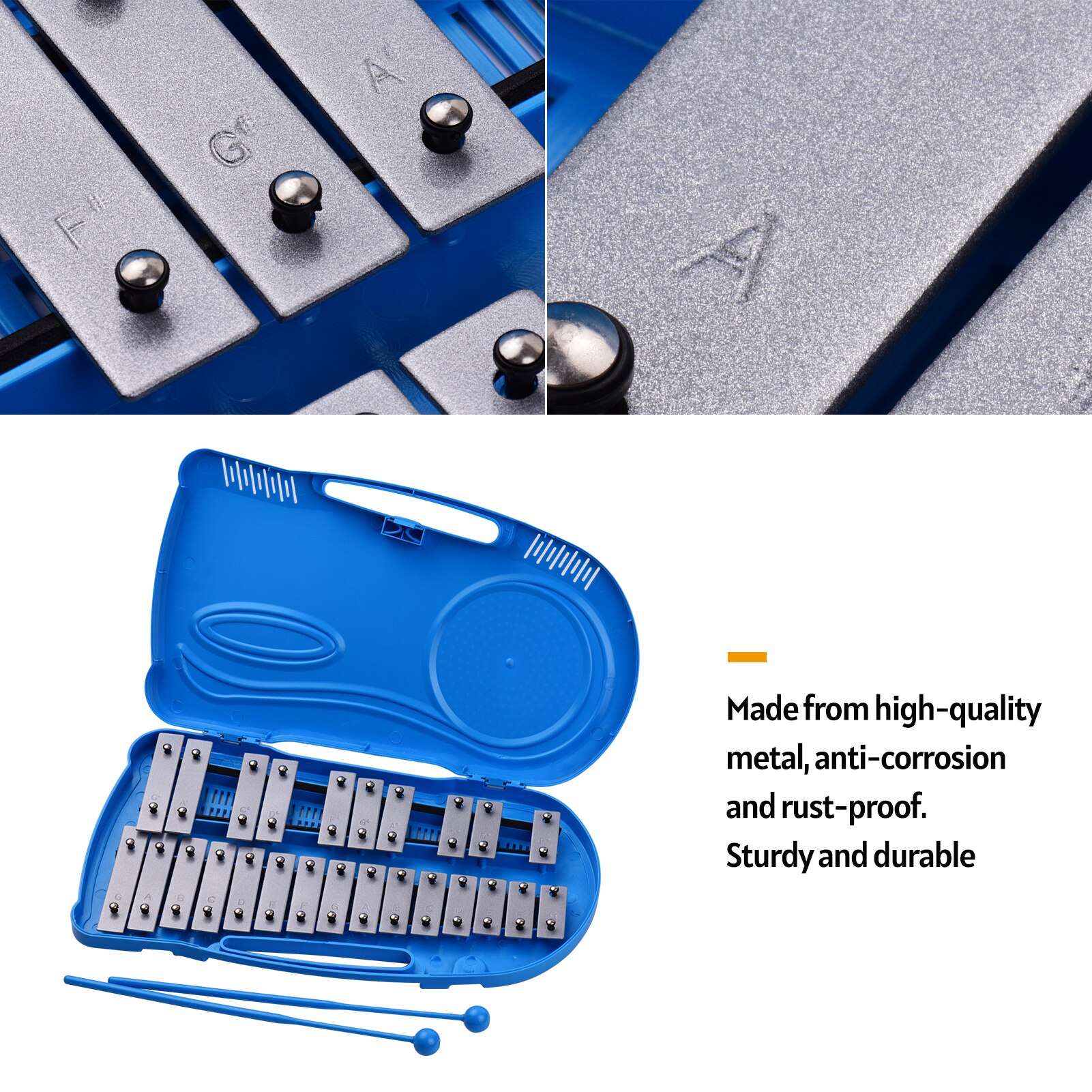 25 Notes Glockenspiel Xylophone Early Educational Teaching Instrument with Plastic Case 2 Mallets for Kids