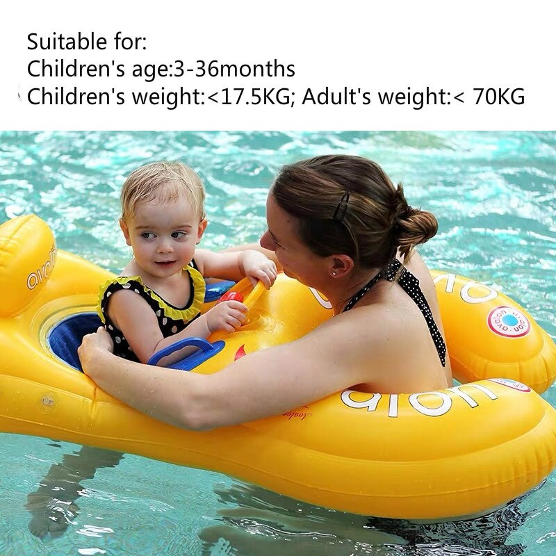 Inflatable Baby Swimming Ring Mommy Baby Parent-Child Double Person Float Seat Swimming Boat with Removeable Sun Canopy