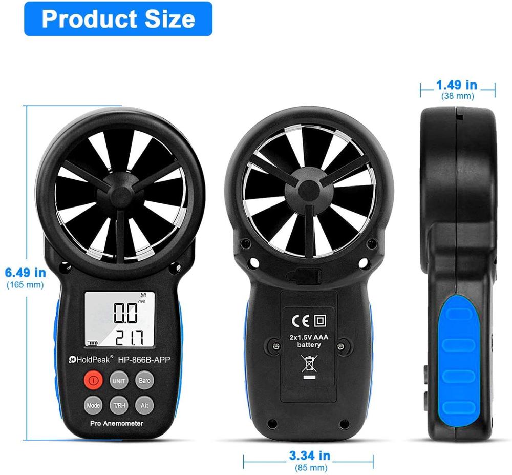 Smart APP Control &Record Supported,Handheld Air Flow Meter,Wind Speed Meter for Measuring Wind Speed,Temperature and Wind Chill
