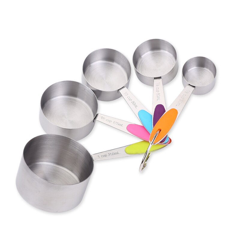 Cuchara con escala de medición de acero inoxidable, juego de tazas y cucharas medidoras de silicona para cocina, utensilios de medición de café y azúcar para hornear: Measuring Cups