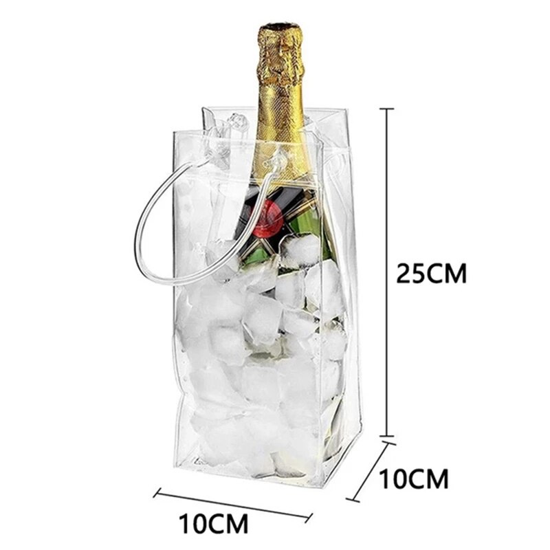 PVC Leakproof Ice Bag ECO Friendly Transparent Ice Pack Portable Ice Bucket Wine Bottle Chiller with Carry Handle Ice-Cold Tools